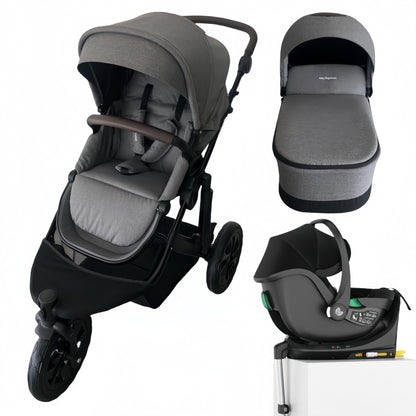 Baby Brightness easygo 1+ three wheel stroller & carrycot & baby capsule & ISOFIX base Grey