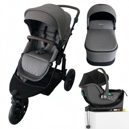 Baby Brightness easygo 1+ three wheel stroller & carrycot & baby capsule & ISOFIX base Grey