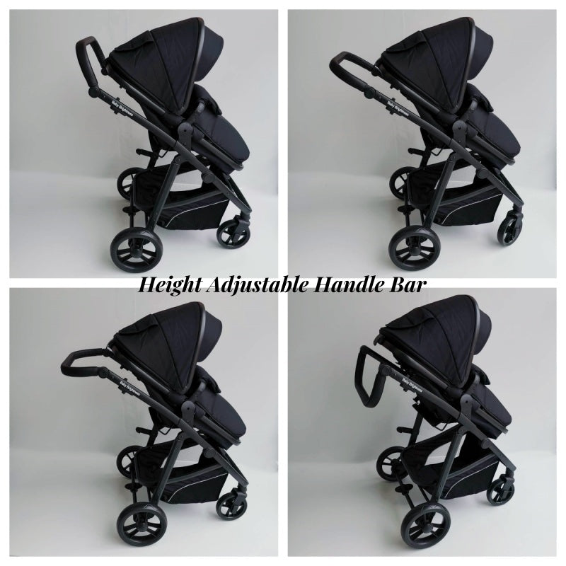 Newborn Pram – Palms Stroller with Bassinet and Car Seat (Black)
