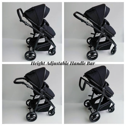 Newborn Pram – Palms Stroller with Bassinet and Car Seat (Black)