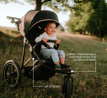 Newborn Pram – EasyGo 2+ Three Wheel Stroller with Car Seat (Black)