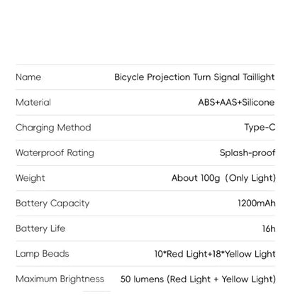 Wireless Turn Signal Bike Tail Light with Projection, 6 Modes (Rechargeable & Waterproof)