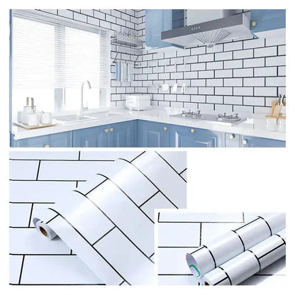 White Brick Waterproof Kitchen Cabinet Wallpaper – 40cm (5 different volumes available)