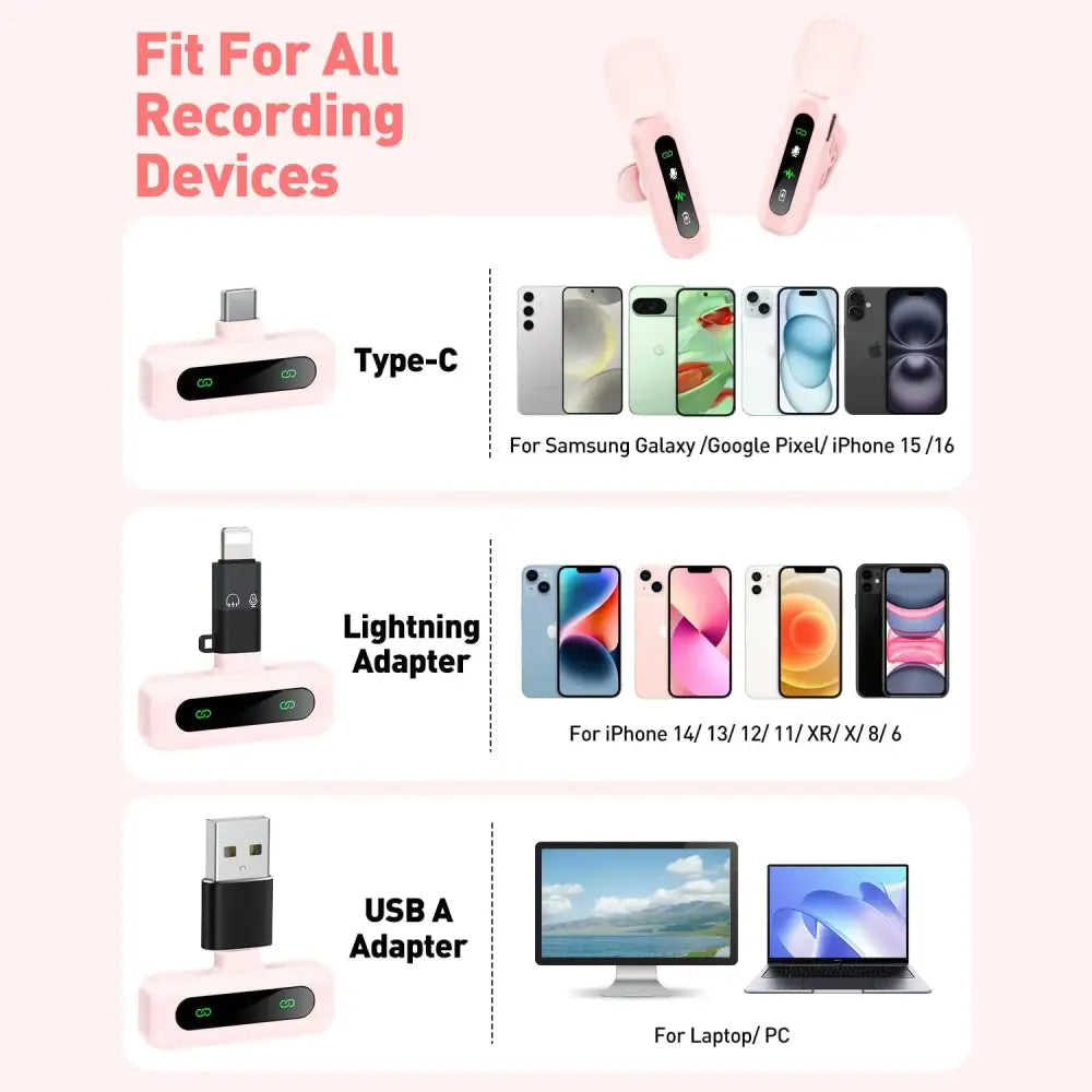 Wireless Lavalier Mic for iPhone, Android & PC (available in different sets)