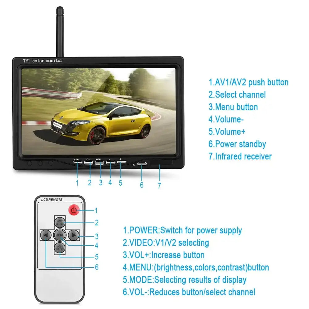 Wireless Reverse Camera Kit – 7" Monitor for Trucks, Buses & RVs with IR Night Vision