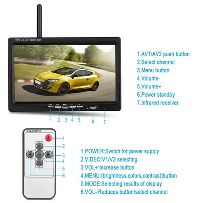 Wireless Reverse Camera Kit – 7" Monitor for Trucks, Buses & RVs with IR Night Vision