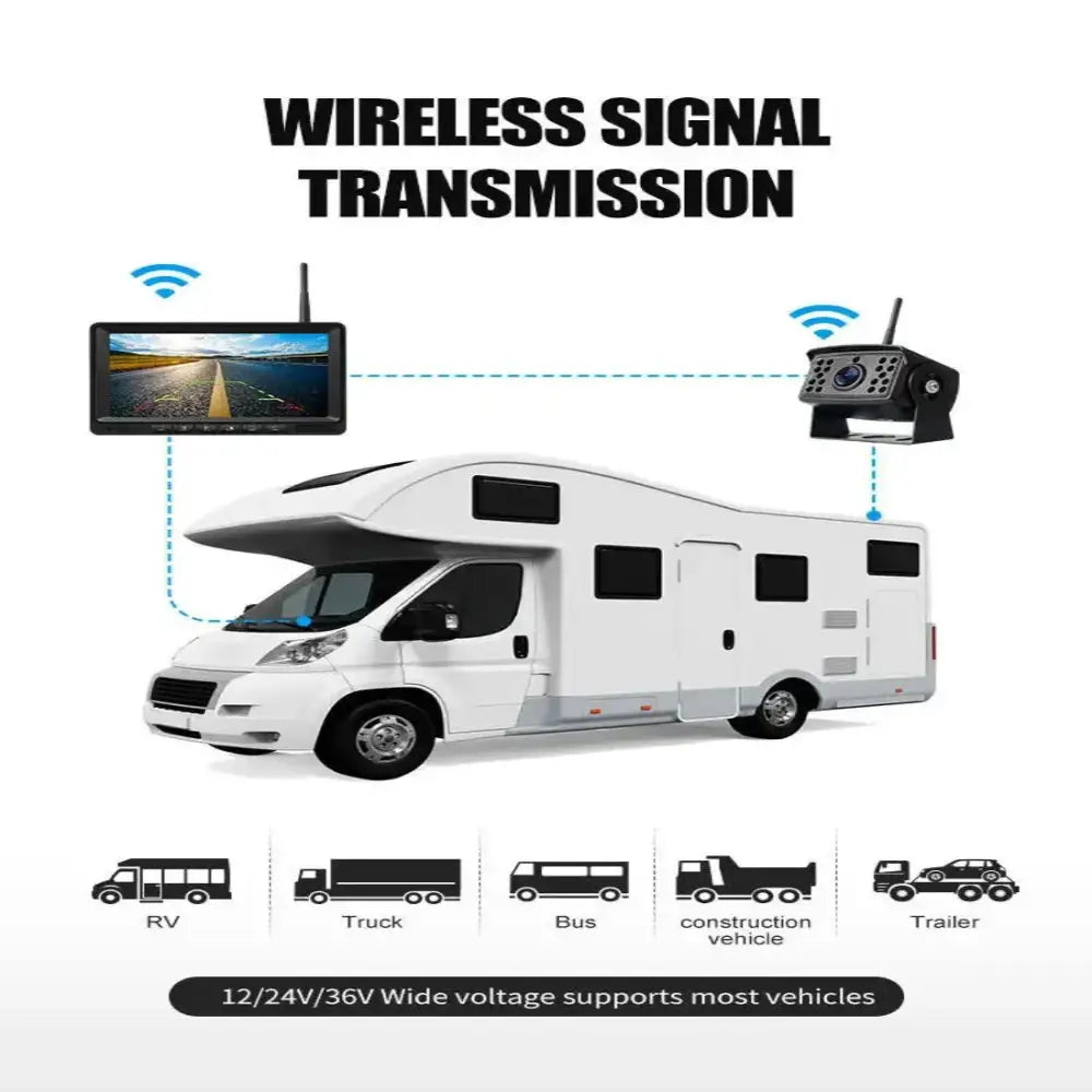 Wireless Reverse Camera Kit – 7" Monitor for Trucks, Buses & RVs with IR Night Vision