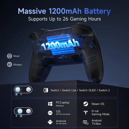 Wireless RGB Gamepad – Switch 2/PC/Phone/TV, NFC, Gyro (available in Black & White)