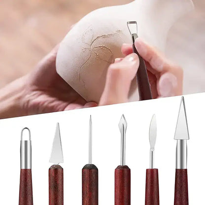 Wooden Pottery Clay Sculpting Tool Set (6 piece)