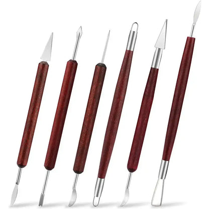 Wooden Pottery Clay Sculpting Tool Set (6 piece)