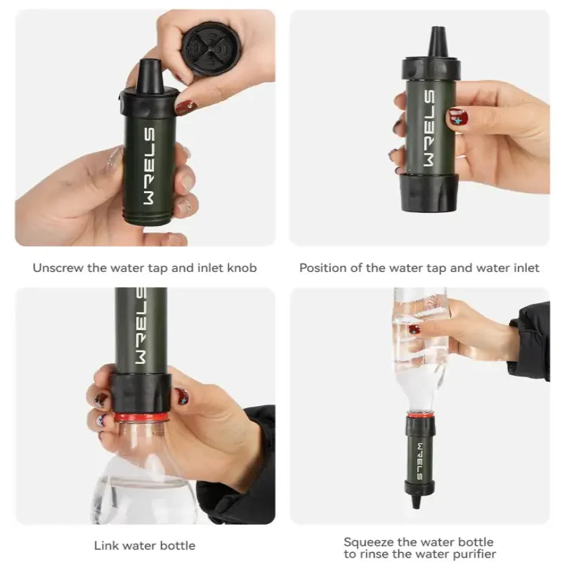 Portable Survival Water Filter for Safe Direct Drinking