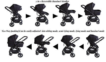 Newborn Pram – Palms 2 in 1 Bassinet Stroller Black