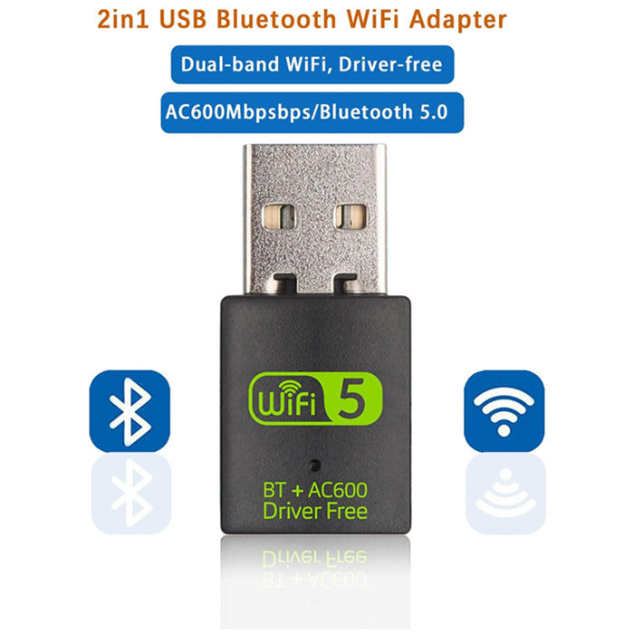 2 in 1 USB Bluetooth 5.0 WiFi Dongle Receiver Adapter