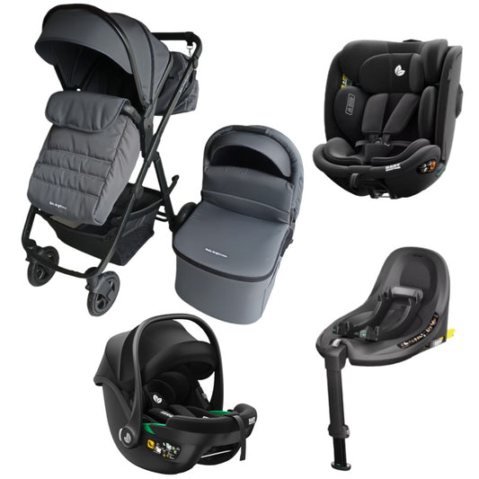 Pre-order Newborn Pram – Palms 2+ Stroller with Carrycot+ Infant Capsule + 360 Car Seat and Rotating ISOFIX Base (Grey)